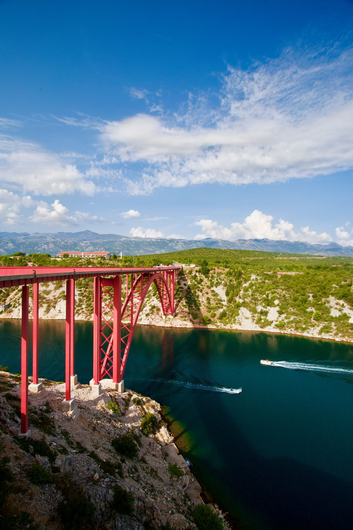 Maslenica Bridge above the sea