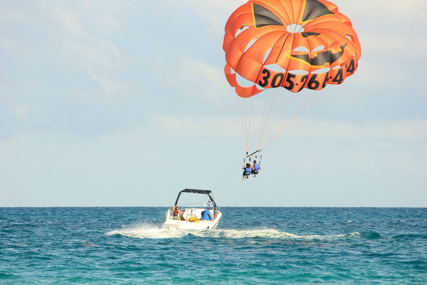 Parasailing above the sea